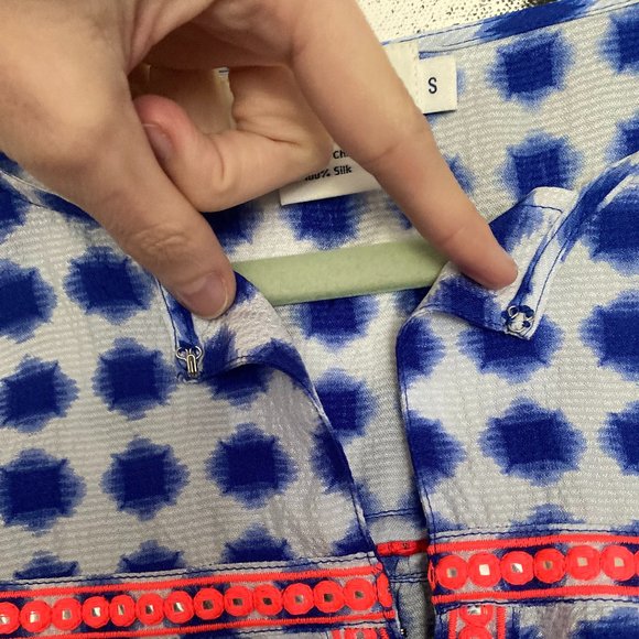 Vineyard Vines | Silk Blouse | Blue and Orange | Size Small - Picture 5 of 7